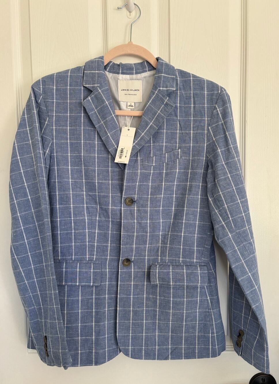 NWT Janie and Jack Size 18 Boys Blazer Blue White Tattersall Linen-Cotton
